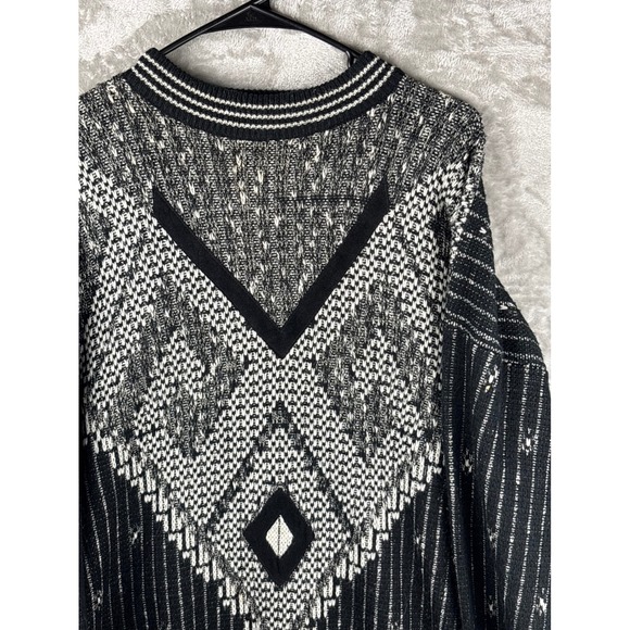 Geometric Knit Sweater Black Gray Grandpa Core Cozy Vintage Oversized Mens XL - Picture 5 of 8